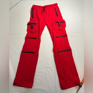 Boys American Stitch Red Casual Cargo Pants with Multiple Zipper Pockets Sz L